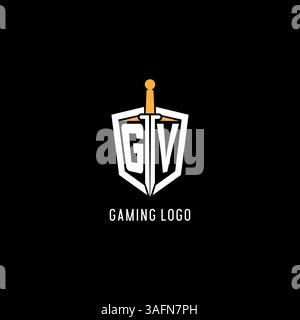 Logo Letter GV con logo vettoriale ispirato al design di scudi e spada Illustrazione Vettoriale