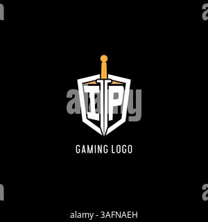 Logo Letter IP con grafica vettoriale ispirata al design di scudo e spada Illustrazione Vettoriale