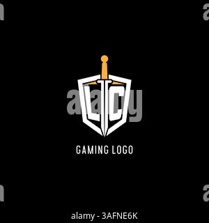 Logo Letter LC con grafica vettoriale ispirata a scudi e spada Illustrazione Vettoriale