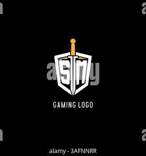 Logo Letter SM con grafica vettoriale ispirata al design di scudi e spada Illustrazione Vettoriale
