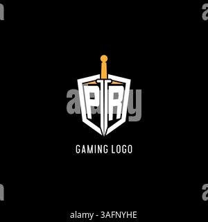 Logo Letter PR con grafica vettoriale ispirata al design di scudi e spada Illustrazione Vettoriale