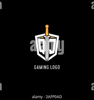 Logo Letter QJ con logo vettoriale ispirato al design di scudo e spada Illustrazione Vettoriale