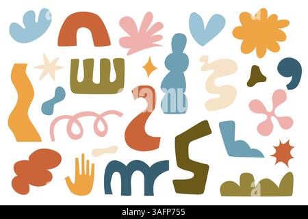 Collezione di forme astratte geometriche e organiche in vari colori Illustrazione Vettoriale