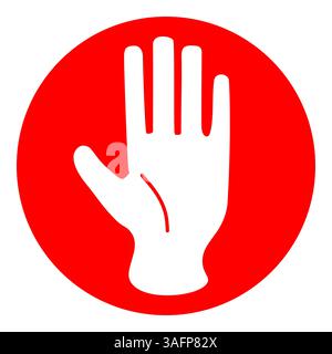 Icona di guanti bianca con freccia rivolta verso il basso su sfondo circolare rosso Illustrazione Vettoriale