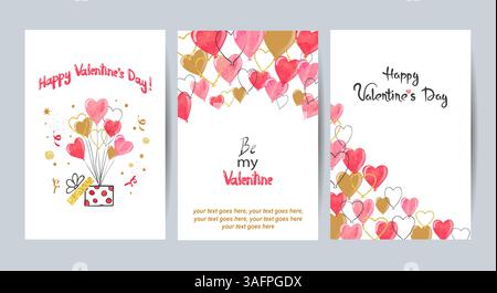 Carte di San Valentino con palloncini color acquerello. Poster d'amore Illustrazione Vettoriale