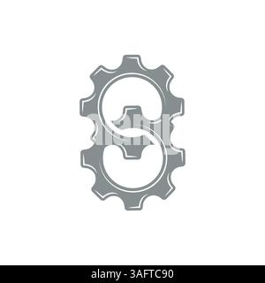 Lettera S dello spazio negativo del logo S Gear iniziale da un'illustrazione vettoriale della combinazione di due ingranaggi Illustrazione Vettoriale