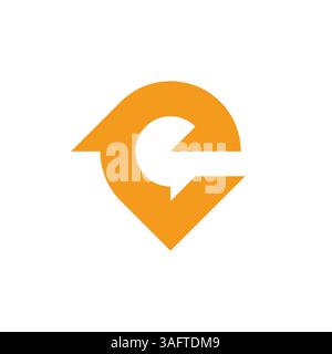 Lettera e contrassegno logo posizione pin. Ideale per la navigazione o il branding di app di viaggio. Illustrazione Vettoriale