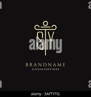 Logo SY monogramma moderno di lusso per lo studio legale con grafica vettoriale stile icona pilastro Illustrazione Vettoriale