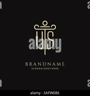 Logo US monogramma moderno di lusso per lo studio legale con grafica vettoriale in stile icona pilastro Illustrazione Vettoriale