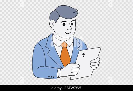 Illustrazione grafica vettoriale per uomo d'affari isolata su sfondo trasparente e tratto modificabile Illustrazione Vettoriale