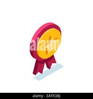 icona del timbro isometrico con stella a colori su sfondo bianco, marchio di qualità o premio Illustrazione Vettoriale