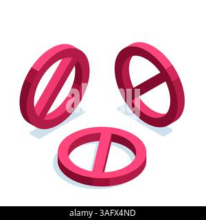 simbolo di divieto isometrico su sfondo bianco, restrizione o divieto Illustrazione Vettoriale