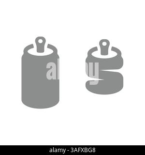 Lattina di bibita o lattina di bibite e lattina schiacciata. Icona vettoriale del contenitore di latta riciclabile e riciclabile. Illustrazione Vettoriale