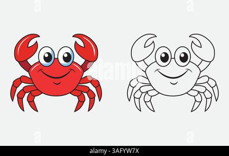 Illustrazione grafica vettoriale a granchio di cartoni animati isolata su sfondo bianco Illustrazione Vettoriale