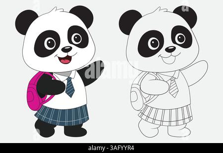 Simpatico disegno a mano di un panda su sfondo bianco Illustrazione Vettoriale