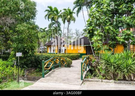 Ocho Rios, Giamaica - 9 aprile 2024: Ponte nel Turtle River Park a Ocho Rios, Giamaica. Attualmente, la città è una delle principali destinazioni turistiche della Giamaica Foto Stock