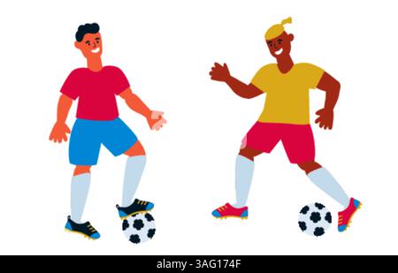 Giocatori di football. Atleti con una palla. Illustrazione vettoriale piatta Illustrazione Vettoriale