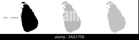 Mappa dettagliata della silhouette dello Sri Lanka, motivo tratteggiato e motivo con linee parallele inclinate. Mappa stilizzata in Sri lanka. Illustrazione vettoriale isolata o Illustrazione Vettoriale