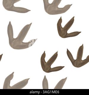 Il modello senza cuciture Predator PAW stampa con tre dita. impronte di animali. Dinosauro o mostro. Impronte di teranosaurus marrone. Acquerello Foto Stock