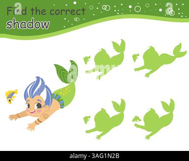 Trova il gioco di corrispondenza delle sirene d'ombra corretto per i bambini Illustrazione Vettoriale