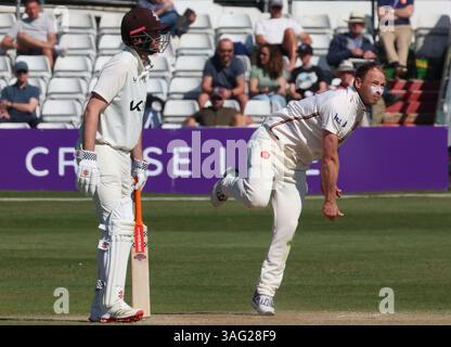Chelmsford, Regno Unito. 7 aprile 2025. CHELMSFORD, INGHILTERRA - Tom Westley dell'Essex in azione durante la Rothesay County Championship Division 1, Day Four Cricket Match tra Essex e Surrey all'Ambaassador Cruise Line Ground, Chelmsford, Essex il 7 aprile 2025 a Chelmsford, Inghilterra. Crediti: Action foto Sport/Alamy Live News Foto Stock