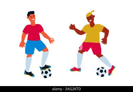 Giocatori di football. Atleti con una palla. Illustrazione vettoriale piatta Illustrazione Vettoriale
