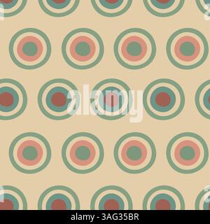 Motivo retrò senza cuciture con cerchi concentrici colorati su sfondo beige Illustrazione Vettoriale