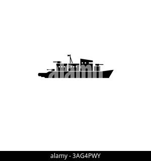 Battleship Destroyer, icona Solid Flat Vector dell'incrociatore da guerra isolata su sfondo bianco. Illustrazione Vettoriale