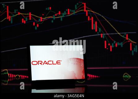 Garham, Germania. 7 aprile 2025. In questa immagine, il logo Oracle Corporation è visualizzato su un monitor. (Foto di /Sipa USA) *** esclusivamente per notizie editoriali *** credito: SIPA USA/Alamy Live News Foto Stock