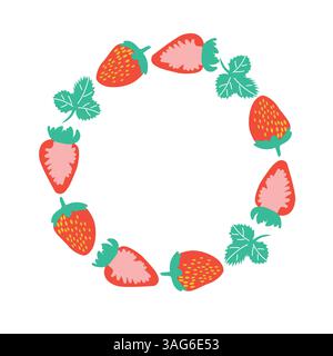 Illustrazione delle ghirlande di fragole con colori vivaci e accenti frondosi Illustrazione Vettoriale