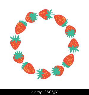 Design circolare a tema fragola con illustrazione di frutta colorata e vivace Illustrazione Vettoriale