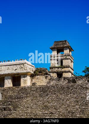 Palazzo, sito archeologico di Palenque, Palenque, Stato del Chiapas, Messico Foto Stock