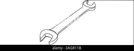 disegno continuo a linea singola di una chiave a forchetta, illustrazione vettoriale line art Illustrazione Vettoriale
