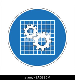 Gli ingranaggi di interblocco simboleggiano l'esecuzione del progetto all'interno di un progetto strutturato, evidenziato da un segno circolare blu, che enfatizza la pianificazione e l'implementazione Illustrazione Vettoriale