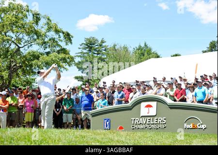 24 giugno 2012 - Cromwell, Connecticut, Stati Uniti - JOHN ROLLINS partecipa al primo tee durante l'ultimo round del Travelers Championship al TPC River Highlands di Cromwell, Connecticut. (Immagine di credito: © Geoffrey Bolte/ZUMAPRESS.com) Foto Stock