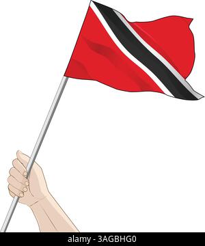 mano che regge un vettore di bandiera oscillante trinidad e tobago Illustrazione Vettoriale
