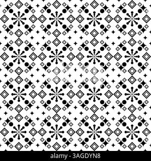 Il motivo boho minimalista presenta motivi floreali neri stilizzati nello spirito del ricamo Ikat, sullo sfondo bianco nitido. , motivo versatile ideale per Foto Stock