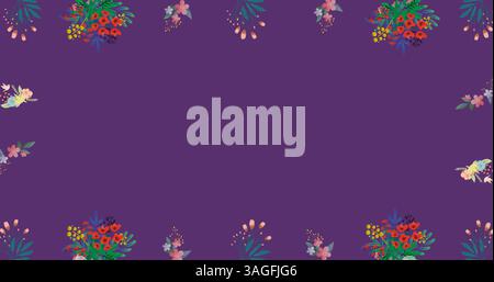 Immagine di fiori che si muovono in movimento ipnotico su sfondo viola Foto Stock