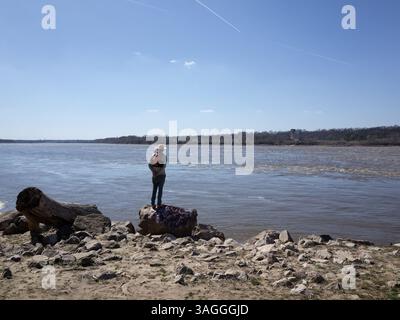 Gita in canoa sul fiume Mississippi, località: St. Louis, Missouri Foto Stock