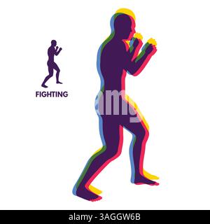 Boxer. Silhouette di un uomo da combattimento. Modello di design per lo sport. Emblema per la formazione. Illustrazione vettoriale. Illustrazione Vettoriale