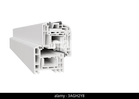 Modello 3D di un profilo finestra in sezione su sfondo bianco, visualizzazione finestra Foto Stock