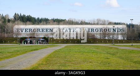 Monroe, Washington, USA - 7 marzo 2025; nome in tribuna presso la zona fieristica Evergreen State Fairgrounds Foto Stock