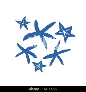 Illustrazione a stella marina disegnata a mano con. Doodle nautico marino in inchiostro blu su sfondo bianco. Illustrazione vettoriale Illustrazione Vettoriale