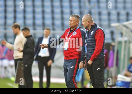 Ilie Stan - allenatore di Gloria Buzau , Superliga rumena Foto Stock