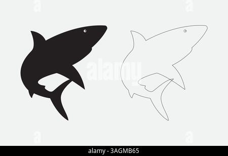 Illustrazione vettoriale sagoma dello squalo isolata su sfondo bianco Illustrazione Vettoriale