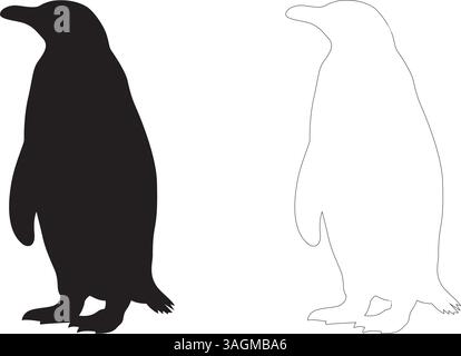 Illustrazione della silhouette dei pinguini grafica vettoriale su sfondo bianco Illustrazione Vettoriale