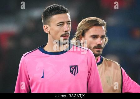 Parigi, Francia. 6 novembre 2024. Clement LENGLET dell'Atletico Madrid e Antoine GRIEZMANN dell'Atletico Madrid durante la partita di calcio MD4 di UEFA Champions League tra Paris Saint-Germain e Atletico de Madrid il 6 novembre 2024 allo stadio Parc des Princes di Parigi, Francia - foto Matthieu Mirville/DPPI credito: DPPI Media/Alamy Live News Foto Stock