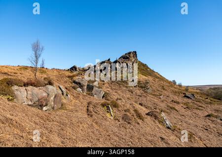 Ramshaw Rocks vicino a Leek nelle brughiere dello Staffordshire, Inghilterra. Foto Stock
