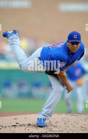 23 giugno 2009: Il lanciatore titolare dei Chicago Cubs Carlos Zambrano n. 38 lancia un campo contro i Detroit Tigers a Comerica Park, Detroit, Michigan. Detroit Won, 5-4. (Immagine di credito: © Scott Schupbach/Cal Sport Media/ZUMA Press) Foto Stock