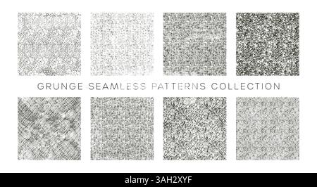 Illustrazione vettoriale della collezione di motivi di sfondo Grunge senza cuciture con diversi design monocromatici e dettagli elevati Illustrazione Vettoriale